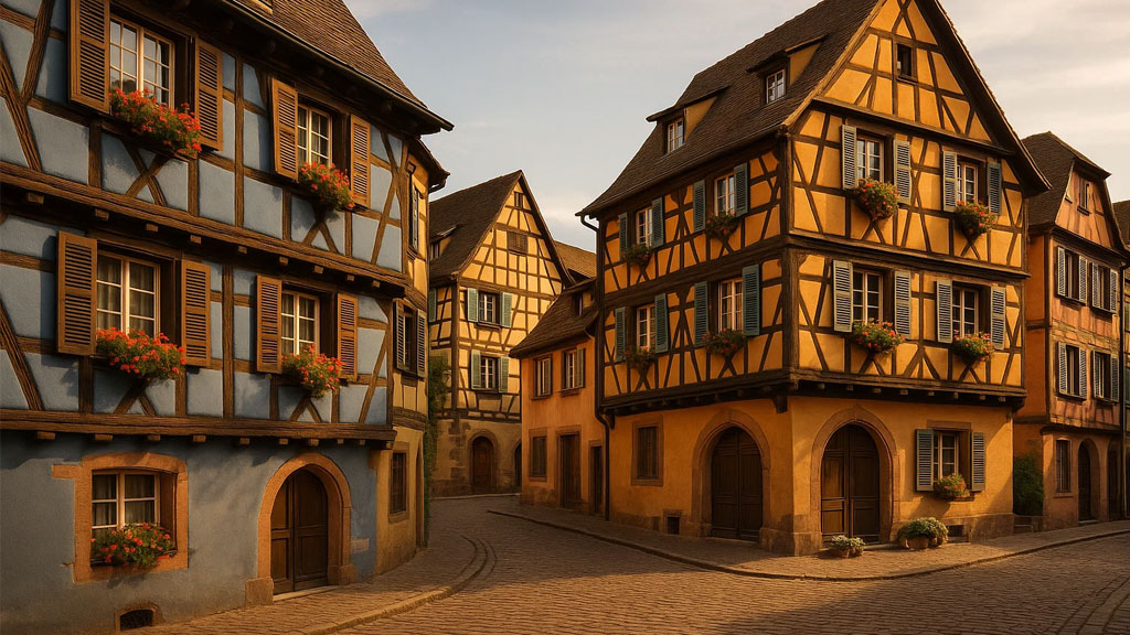 Colorful half-timbered houses in Colmar’s old town, Alsace wine tour starting point