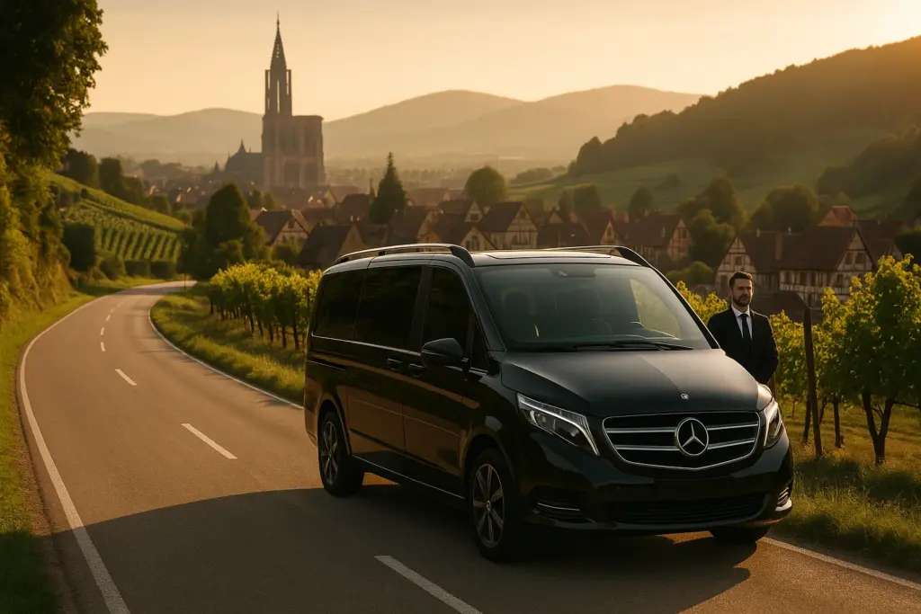 Private guided tour from Baden-Baden with luxury van driving through Alsace vineyards and Black Forest